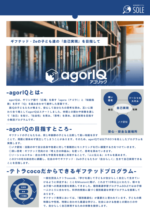ギフテッド・2eの子どもたちの「自己実現」を目指した集団プログラム「agorIQ -アゴリック-」始動！